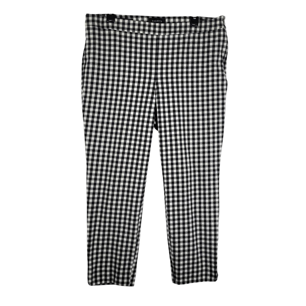 Talbots Chatham Ankle Pants Women 14 Black Gingham Check Stretch Modern Career